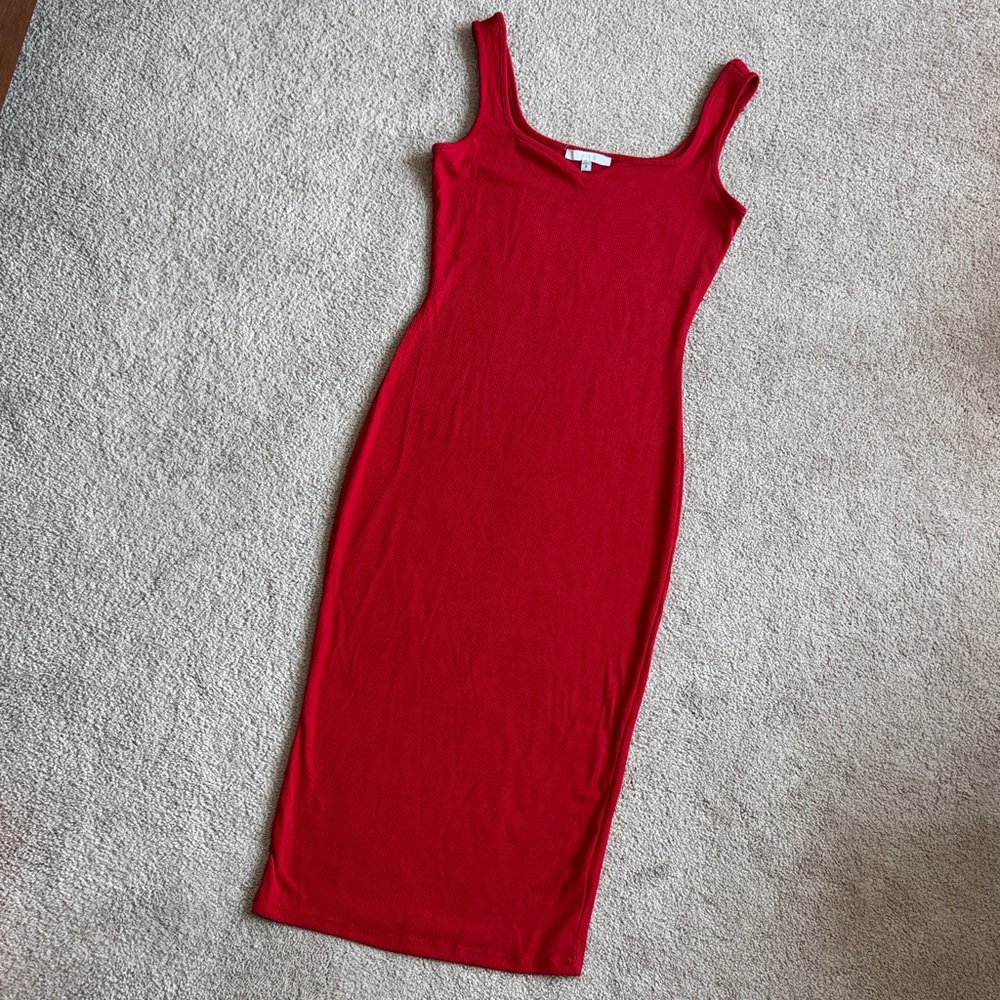 Red Ribbed Tank Midi Dress - Picture 1 of 4